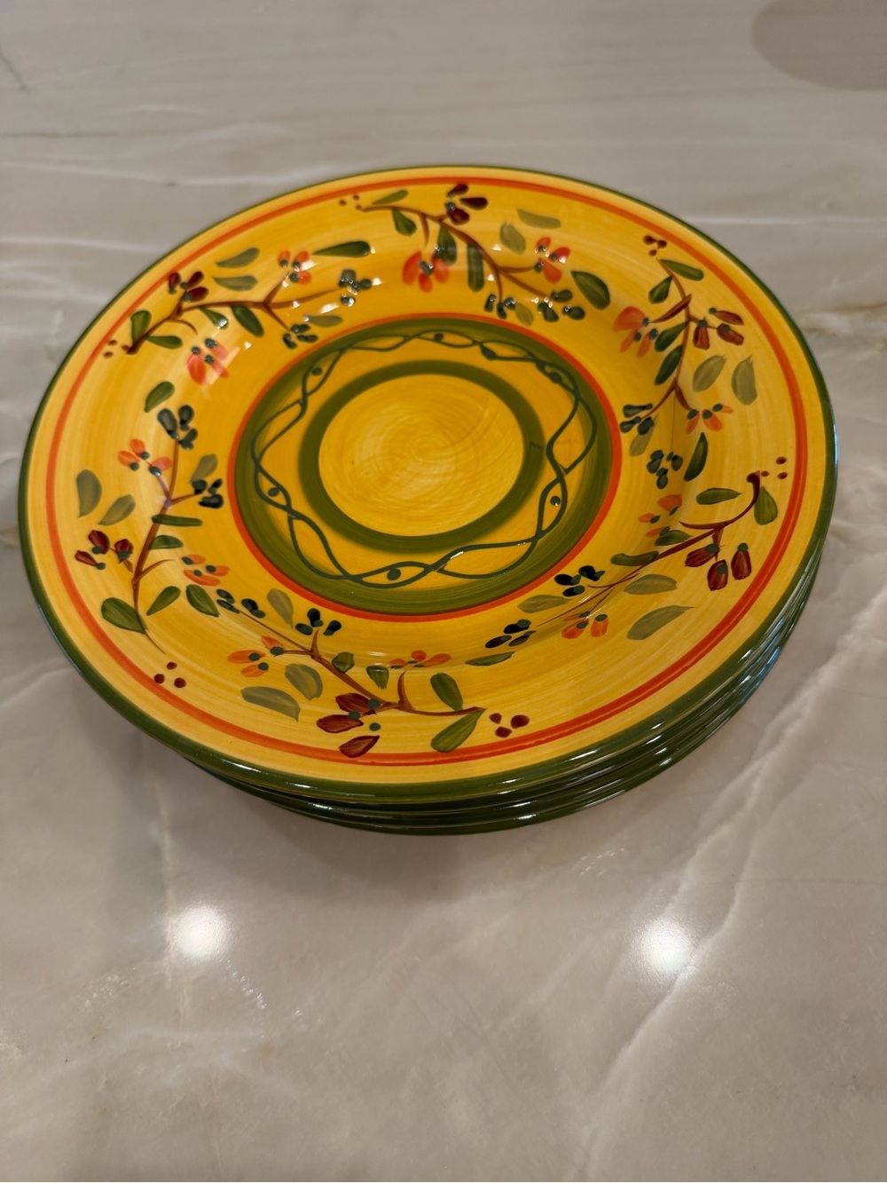 Tabletops Gallery Le Fleur Ceramic 4 Piece Salad Plates Green Accents